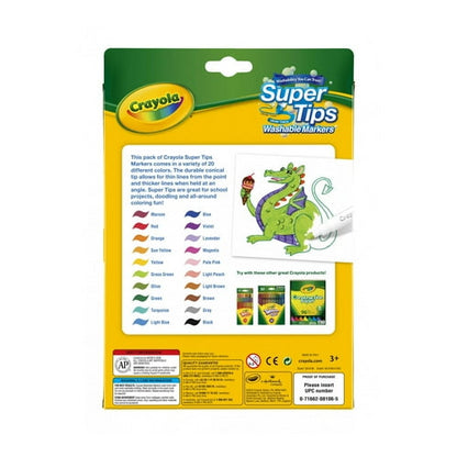 Crayola Super Tips Washable Markers for Kids, 20 Ct, School Supplies, Classroom Must Haves, Bullet Journaling, Gift for Kids, Ages 3+