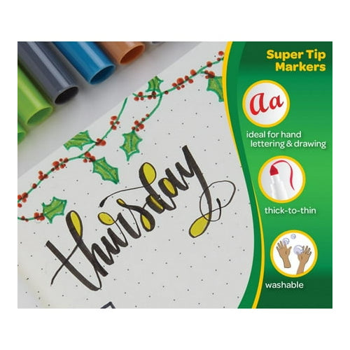 Crayola Super Tips Washable Markers for Kids, 20 Ct, School Supplies, Classroom Must Haves, Bullet Journaling, Gift for Kids, Ages 3+