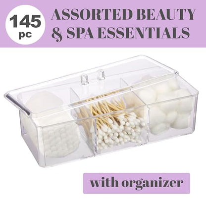 Kasa Style Beauty Essentials Kit - Vanity Makeup Storage Organizer Set - Cotton Balls, Blenders & Qtips Organizer