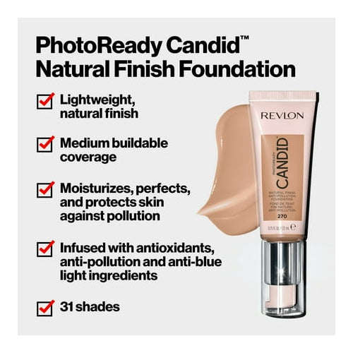 Revlon PhotoReady Candid Natural Finish Anti-Pollution Foundation, 550 Mocha, 0.75 fl oz.