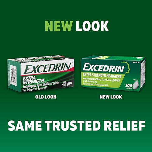 Excedrin Extra Strength Caplets for Headache Pain Relief, Acetaminophen 250mg, Aspirin 250mg, Caffeine 65mg, Pain Reliever, 24 count