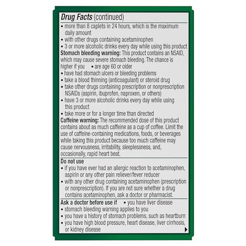 Excedrin Extra Strength Caplets for Headache Pain Relief, Acetaminophen 250mg, Aspirin 250mg, Caffeine 65mg, Pain Reliever, 24 count