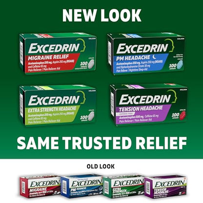 Excedrin PM for Headache Relief, Acetaminophen 250mg, Aspirin 250mg, Diphenhydramine Citrate 38mg, Pain Reliever, Nighttime Sleep-Aid, 100 Count