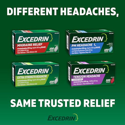 Excedrin PM for Headache Relief, Acetaminophen 250mg, Aspirin 250mg, Diphenhydramine Citrate 38mg, Pain Reliever, Nighttime Sleep-Aid, 100 Count
