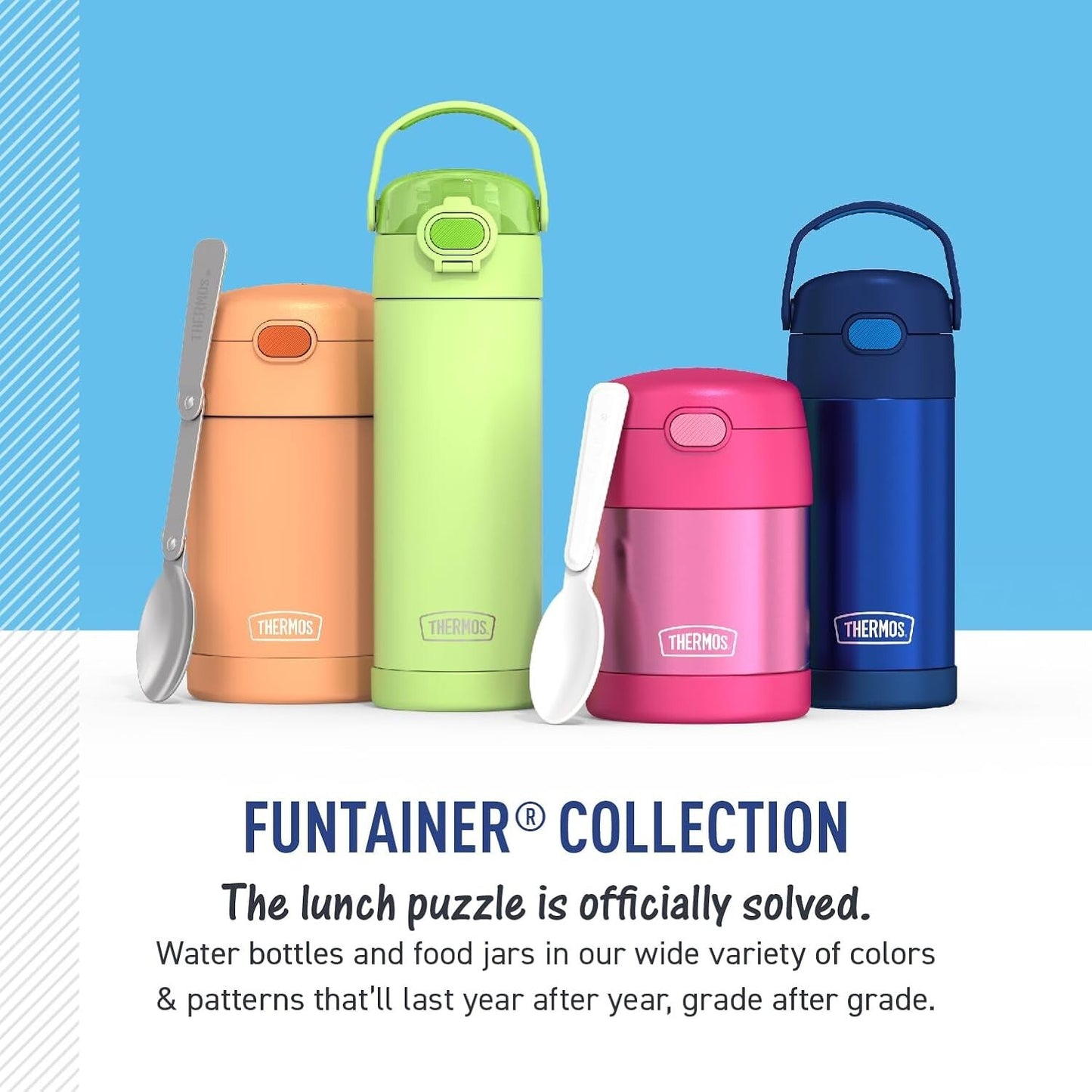 THERMOS FUNTAINER 16 Ounce Stainless Steel Vacuum Insulated Bottle, LT BLUE, NEW