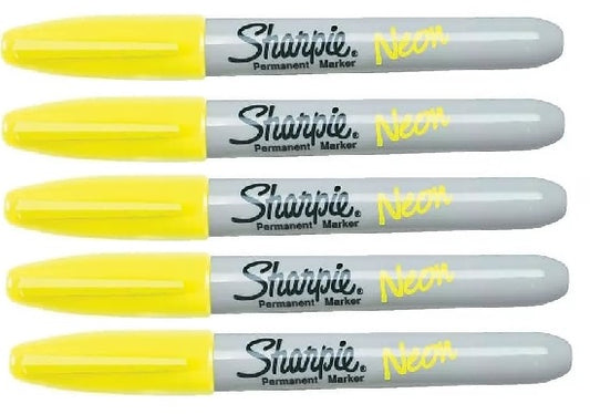 Sharpie Fine Permanent Marker Pen Neon Yellow 5 Pack