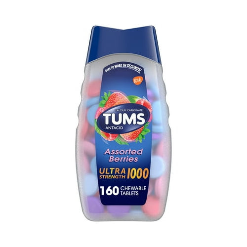 (3 pack) Tums Ultra Strength Heartburn Relief Chewable Antacid Tablets, Berry, 160 Count
