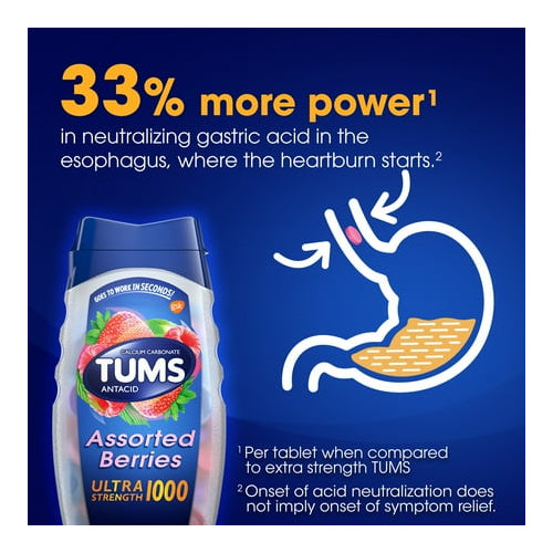 (3 pack) Tums Ultra Strength Heartburn Relief Chewable Antacid Tablets, Berry, 160 Count