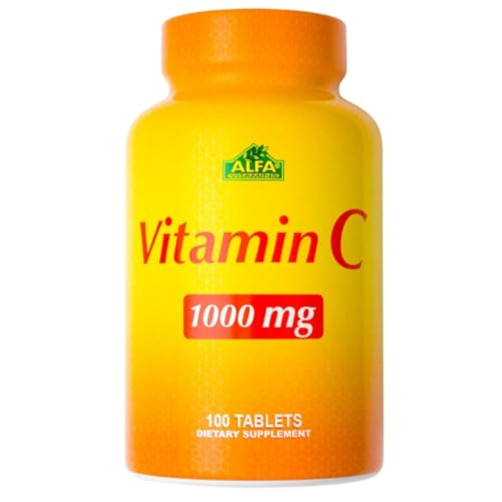 ALFA VITAMINS Vitamin C Supplement 1000mg, Powerful Antioxidant for Immune Support & Healthy Skin, Promotes Collagen Formation, Dietary Supplement for Daily Wellness and Skin Protection, 100 Tablets