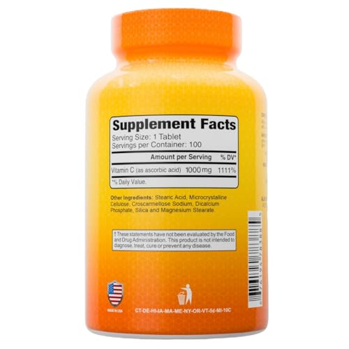 ALFA VITAMINS Vitamin C Supplement 1000mg, Powerful Antioxidant for Immune Support & Healthy Skin, Promotes Collagen Formation, Dietary Supplement for Daily Wellness and Skin Protection, 100 Tablets