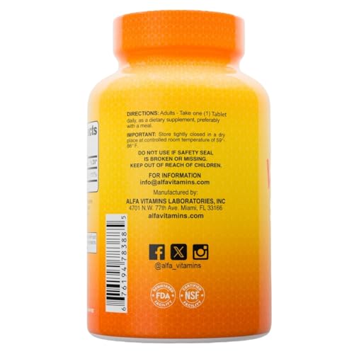 ALFA VITAMINS Vitamin C Supplement 1000mg, Powerful Antioxidant for Immune Support & Healthy Skin, Promotes Collagen Formation, Dietary Supplement for Daily Wellness and Skin Protection, 100 Tablets