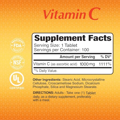 ALFA VITAMINS Vitamin C Supplement 1000mg, Powerful Antioxidant for Immune Support & Healthy Skin, Promotes Collagen Formation, Dietary Supplement for Daily Wellness and Skin Protection, 100 Tablets