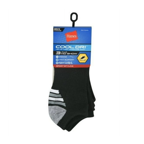 Hanes Cool DRI Men's No Show Socks with Ventilation, 3-Pairs