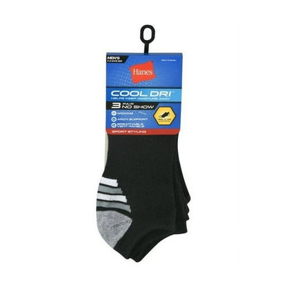 Hanes Cool DRI Men's No Show Socks with Ventilation, 3-Pairs