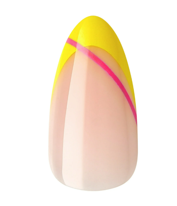 KISS Voguish Fantasy Medium Almond Glue-On Summer Nails, Multi-Neon, 28 Pieces