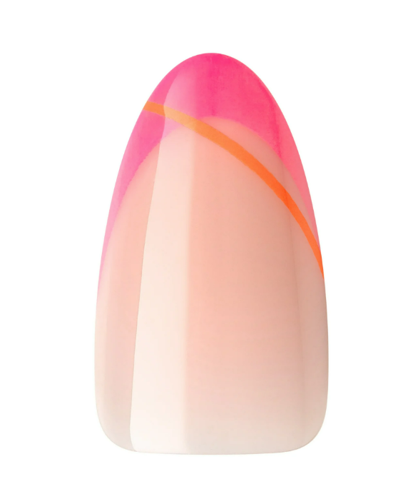 KISS Voguish Fantasy Medium Almond Glue-On Summer Nails, Multi-Neon, 28 Pieces