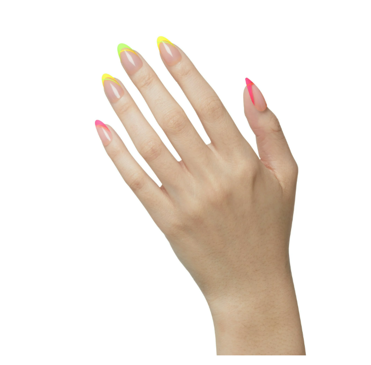 KISS Voguish Fantasy Medium Almond Glue-On Summer Nails, Multi-Neon, 28 Pieces