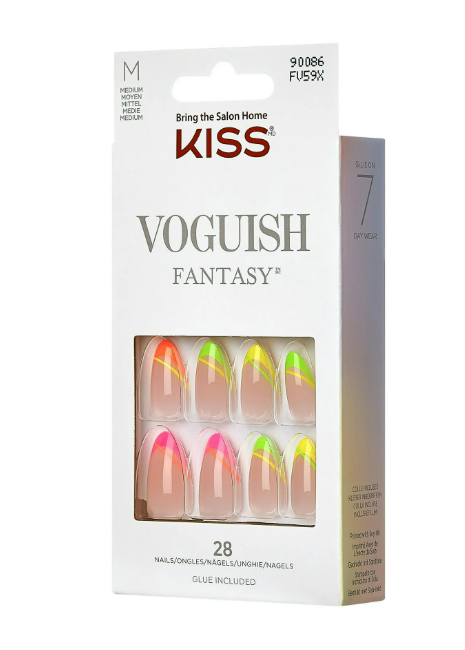 KISS Voguish Fantasy Medium Almond Glue-On Summer Nails, Multi-Neon, 28 Pieces
