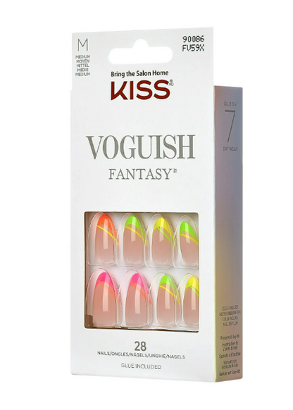 KISS Voguish Fantasy Medium Almond Glue-On Summer Nails, Multi-Neon, 28 Pieces