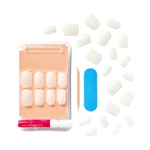 KISS Salon Acrylic Wider Fit Natural Fake Nails, ‘Rare’, 28 Acrylic-Infused, Bubble-Free, Flexible, Durable, False Glue-On Nails