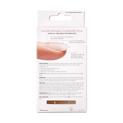 KISS Salon Acrylic Press On Nails, Nail glue included, 'Bareskinned', White, Long Size, Square Shape, Includes 28 Nails, 2g glue, 1 Manicure Stick, 1 Mini File