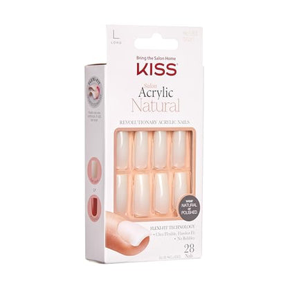 KISS Salon Acrylic Press On Nails, Nail glue included, 'Bareskinned', White, Long Size, Square Shape, Includes 28 Nails, 2g glue, 1 Manicure Stick, 1 Mini File