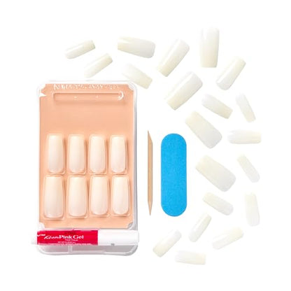 KISS Salon Acrylic Press On Nails, Nail glue included, 'Bareskinned', White, Long Size, Square Shape, Includes 28 Nails, 2g glue, 1 Manicure Stick, 1 Mini File