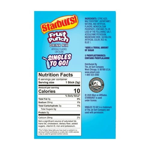 Starburst Fruit Punch Drink Mix, Sugar-Free On-The-Go Drink Mix, 0.59oz (16.4g), 3 Pack