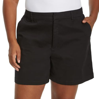 Gloria Vanderbilt Women High Rise Cotton Chino Shorts (Black, 12)