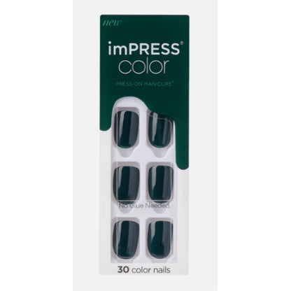 KISS imPRESS Color Press-On Manicure Fake Nails, Emeralds - Short & Square, Solid Green, Ready To Wear, Chip Proof, Smudge Proof, No Dry Time, Mini File & More | 30 Count