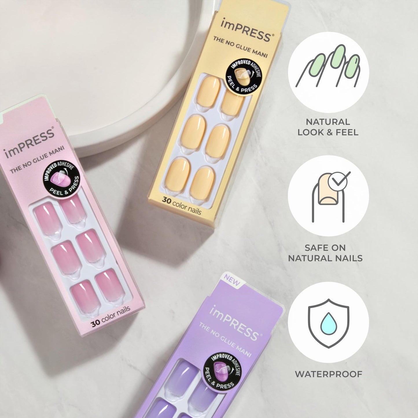 imPRESS Color Press On Nails, ‘Pearlfection’, Short Squoval, PureFit Technology, Patented Super Hold Adhesive, Chip Proof, Smudge Proof, Mini Nail File, Manicure Stick & 30 Fake Nails