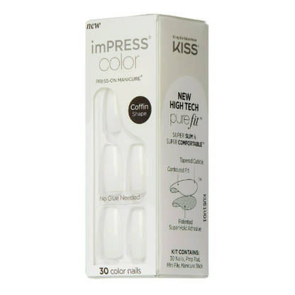 KISS imPRESS Press on Nails, Fresh Look, White, Short Squoval, 30 Count