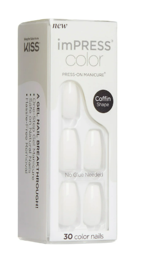 KISS imPRESS Press on Nails, Fresh Look, White, Short Squoval, 30 Count