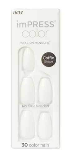 KISS imPRESS Press on Nails, Fresh Look, White, Short Squoval, 30 Count