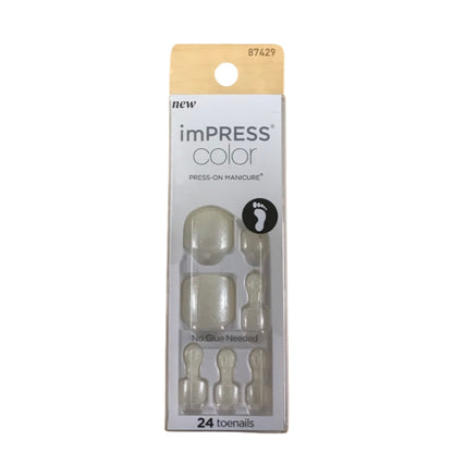 KISS imPRESS Color No Glue Pedi Press-On Toenails, Medium White, "Pearlfection", Squoval Shape, Includes 24 Nails, Prep Pad, 1 Manicure Stick, 1 Mini File