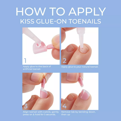 KISS imPRESS Color No Glue Pedi Press-On Toenails, Medium White, "Pearlfection", Squoval Shape, Includes 24 Nails, Prep Pad, 1 Manicure Stick, 1 Mini File