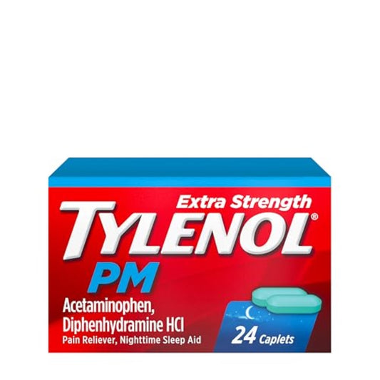 Tylenol PM Extra Strength Nighttime Pain Reliever & Sleep Aid Caplets, 500 mg Acetaminophen & 25 mg Diphenhydramine HCl, Relief for Nighttime Aches & Pains, Non-Habit Forming, 24 ct