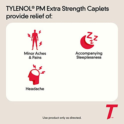 Tylenol PM Extra Strength Nighttime Pain Reliever & Sleep Aid Caplets, 500 mg Acetaminophen & 25 mg Diphenhydramine HCl, Relief for Nighttime Aches & Pains, Non-Habit Forming, 24 ct