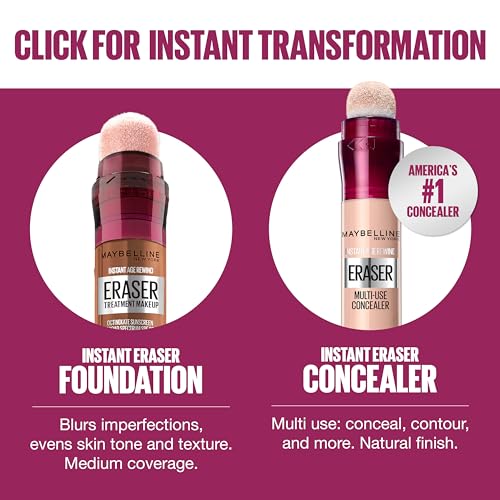 Maybelline Instant Age Rewind Eraser Foundation with SPF 20 and Moisturizing ProVitamin B5, 190, 1 Count (Packaging May Vary)