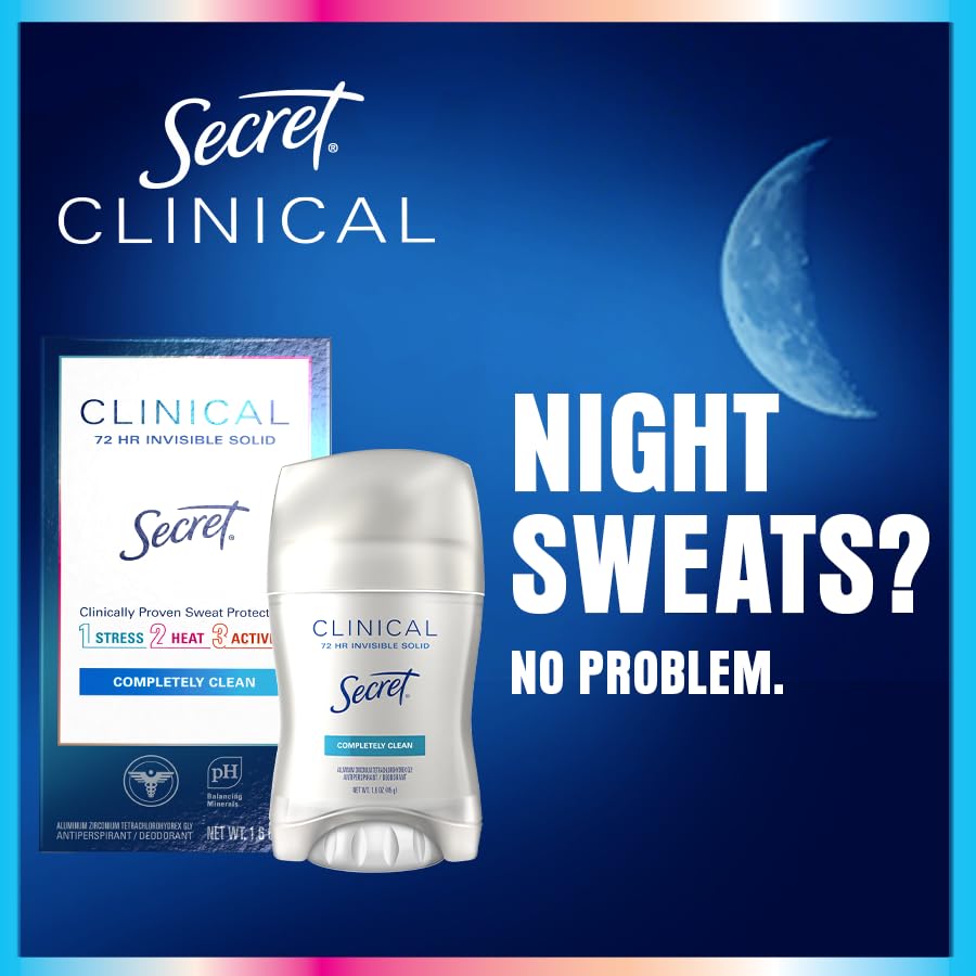Secret Clinical Strength Antiperspirant Deodorant for Women, Free & Sensitive, 3X Stress Protection, 72hr Sweat & Odor Protection, PH Balancing Minerals, Invisible Solid, Unscented, 1.6 oz (Pack of 3)