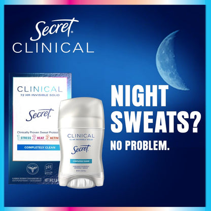 Secret Clinical Strength Antiperspirant Deodorant for Women, Free & Sensitive, 3X Stress Protection, 72hr Sweat & Odor Protection, PH Balancing Minerals, Invisible Solid, Unscented, 1.6 oz (Pack of 3)