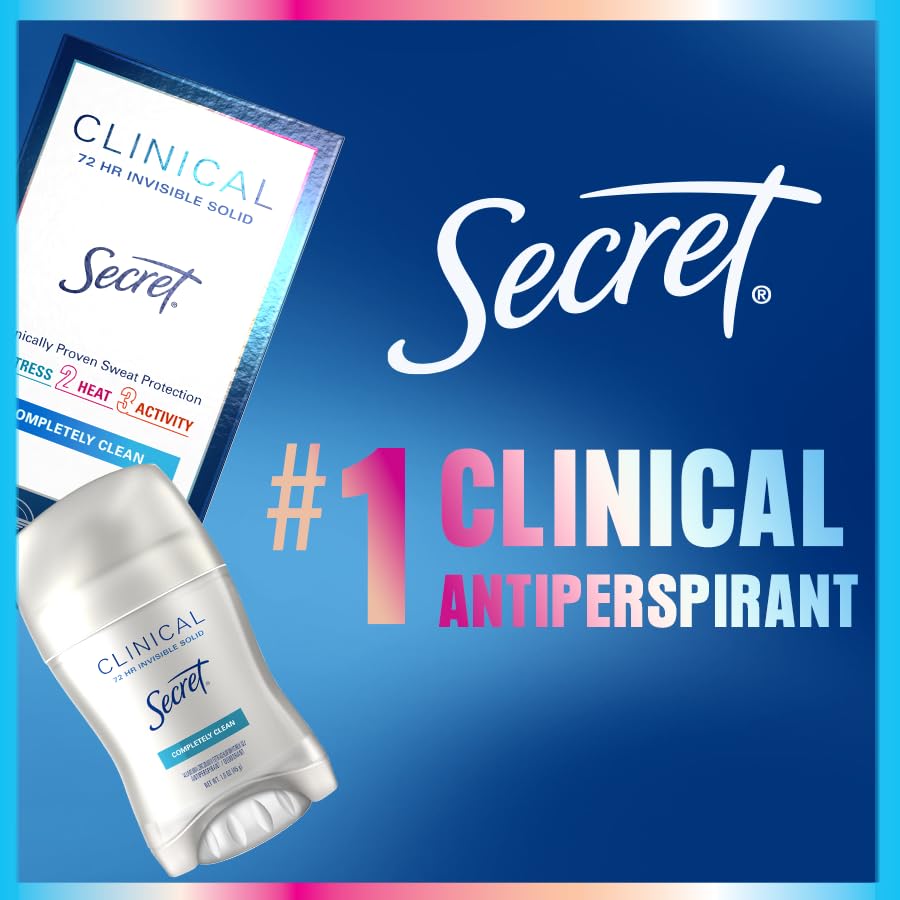 Secret Clinical Strength Antiperspirant Deodorant for Women, Free & Sensitive, 3X Stress Protection, 72hr Sweat & Odor Protection, PH Balancing Minerals, Invisible Solid, Unscented, 1.6 oz (Pack of 3)