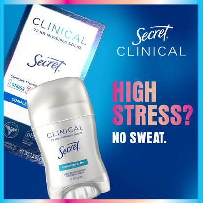 Secret Clinical Strength Antiperspirant Deodorant for Women, Free & Sensitive, 3X Stress Protection, 72hr Sweat & Odor Protection, PH Balancing Minerals, Invisible Solid, Unscented, 1.6 oz (Pack of 3)