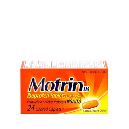 Motrin IB, Ibuprofen 200mg Tablets for Fever, Muscle Aches, Headache & Back Pain Relief, 24 Ct
