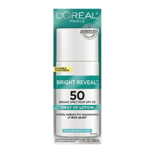 L'Oreal Paris Bright Reveal Daily UV Lotion SPF 50, Reduces Dark Spots, 1.7 fl oz
