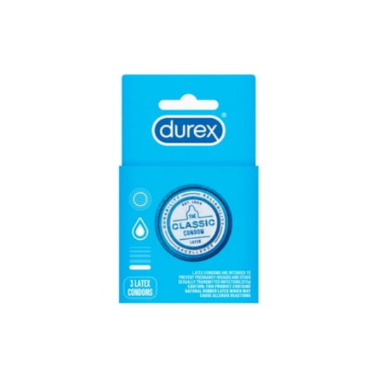 Durex Classic Condom XXL Longer & Wider Natural Latex Condoms, 3 Count - Ultra Fine & Lubricated