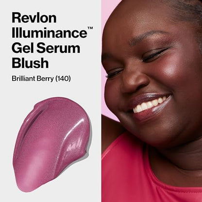 Revlon Illuminance Gel Serum Blush, Visibly Plump Cheeks, Dewy Finish and Hydrates All Day, 140 Brilliant Berry, 0.37 fl oz.