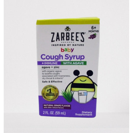 Zarbee's Baby Cough Syrup + Immune with Organic Agave + Zinc; Natural Grape Flavor; for Babies 6+ Months, 2 Fl Oz(Pack of 1)