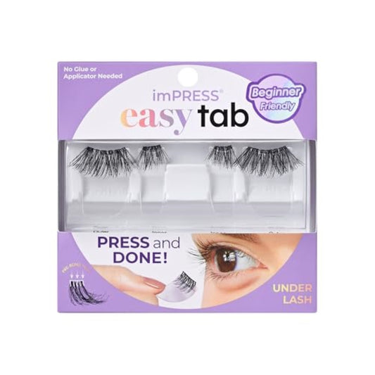 KISS imPRESS Falsies Easy Tab Press On Self Adhesive Eyelashes, Black, 'Demi Wispy', 1 Pair of 8mm-10mm Inner Natural Volume Eyelash Clusters & 1 Pair of 11mm-13mm Outer Half-Lashes with Easy Tabs