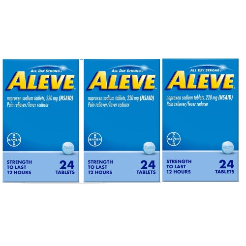 3 Pack Aleve Pain Reliever/Fever Reducer 220 mg Tablets, 24 Count EXP 09/2027